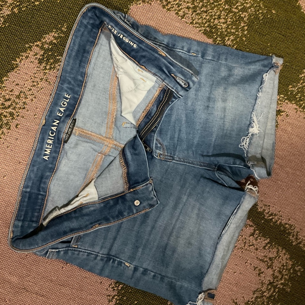 American Eagle Outfitters Distressed Hi-Rise Jegging Denim Shorts